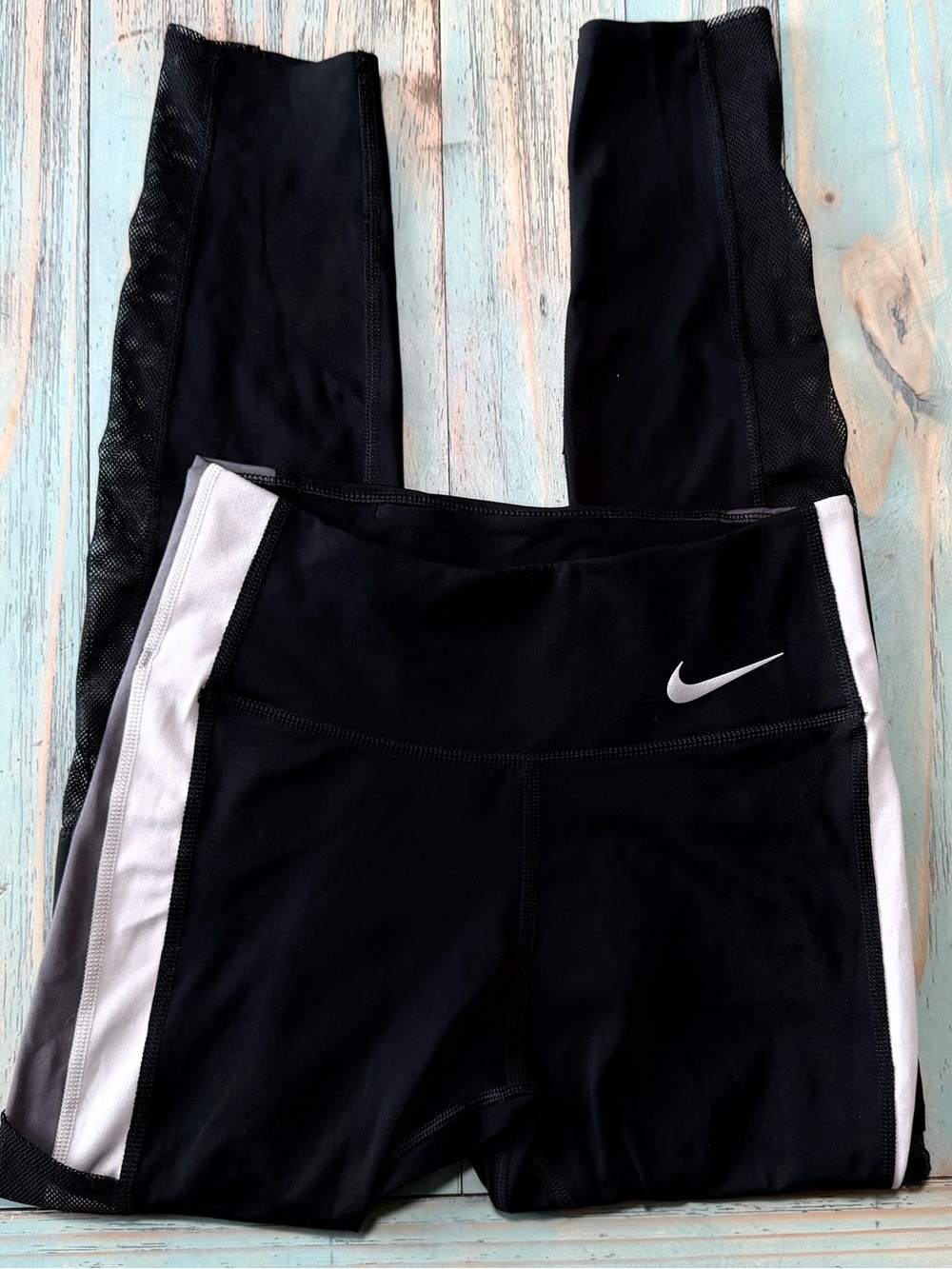 Nike Black Leggings with White Side Stripes